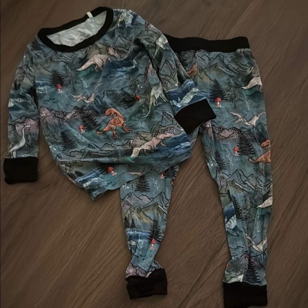 Dinosaur Print Kids Pajamas - Blue